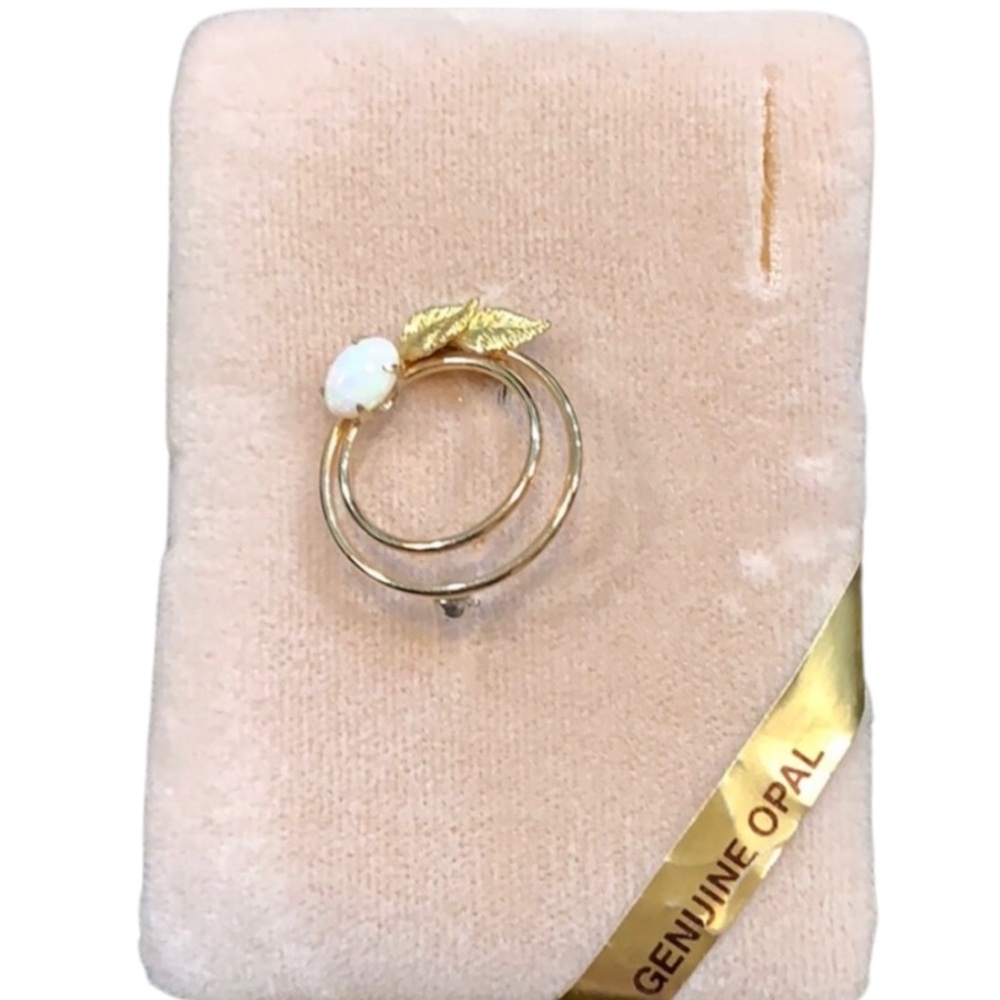Vintage Signed Krementz Genuine Opal Circle Brooch Gold Tone Pin Original Card